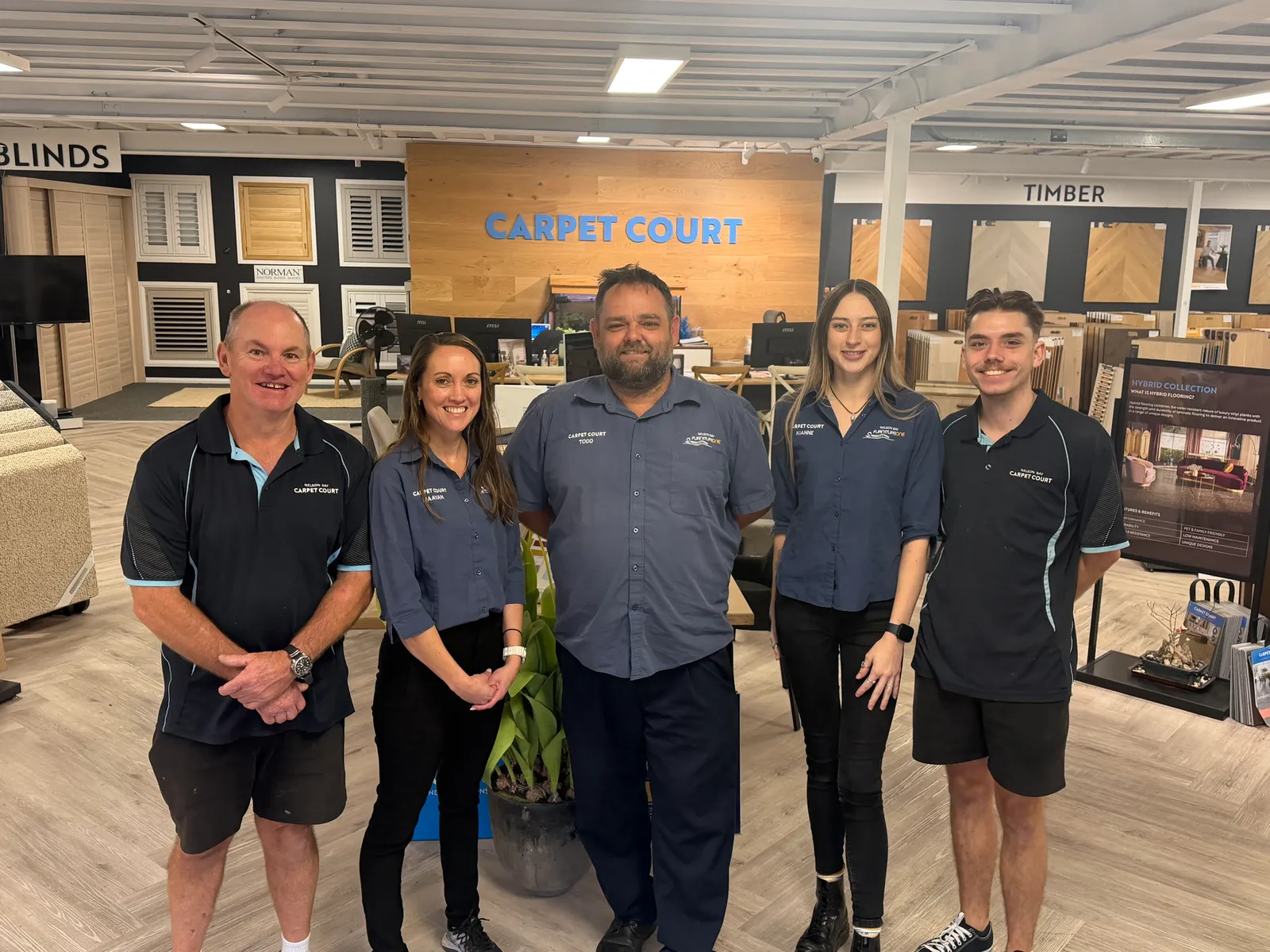 The Nelson Bay Carpet Court team at the Taylors Beach showroom